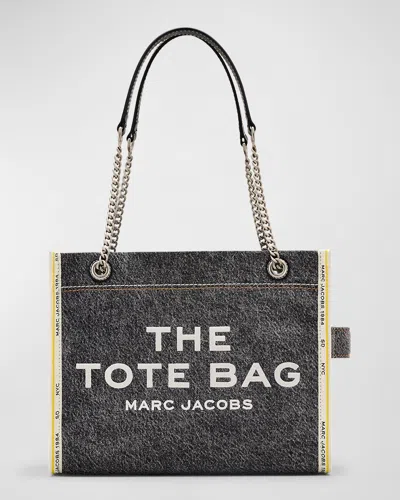 Marc Jacobs The Denim Chain Medium Tote Bag In Black Wash