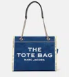 Marc Jacobs The Medium Tote In Blue Denim With Embroidered Logo In Blue