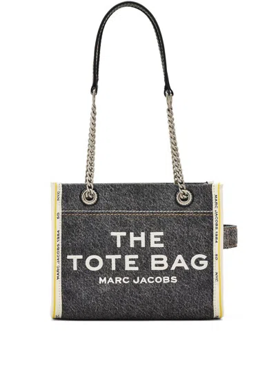 Marc Jacobs The Denim Chain Small Tote Bag In Black Wash