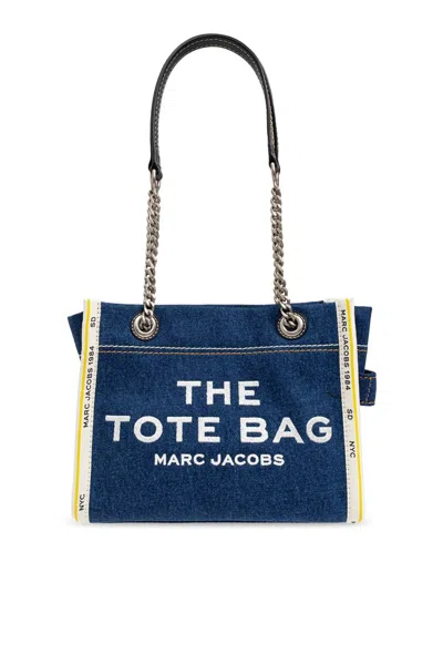 Marc Jacobs The Denim Chain Logo Detailed Small Tote Bag In Blue