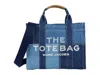 Marc Jacobs Medium Tote Handbag With Embroidered Logo And Contrast Patch In Blue