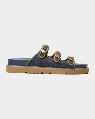 Marc Jacobs The Denim Suede Kiki Slides In Blue