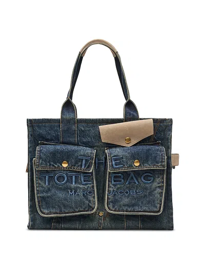 Marc Jacobs The Denim Suede Large Cargo Tote Bag In Blue