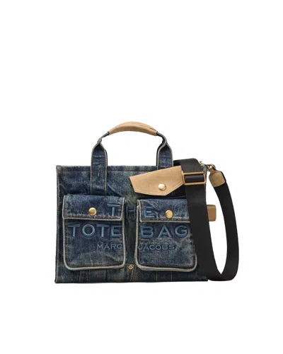 Marc Jacobs The Denim Suede Medium Cargo Tote Bag Dark Wash Indigo