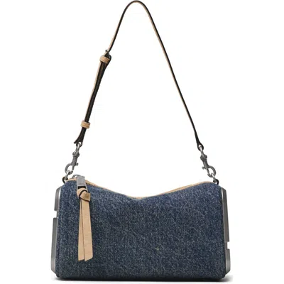 Marc Jacobs The Denim Suede Snapshot Shoulder Bag In Dark Wash Indigo