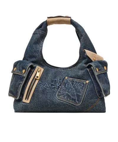 Marc Jacobs The Denim Suede-detail Pocket Tote Bag In Blue