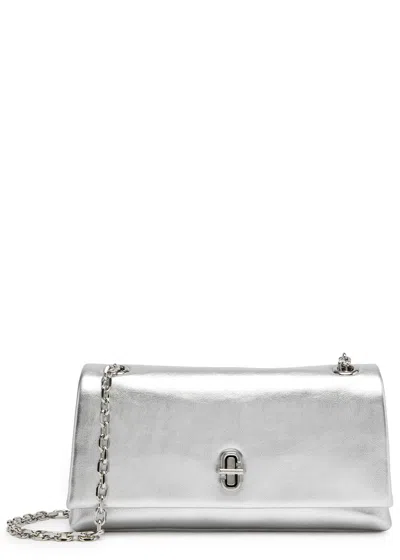 Marc Jacobs The Dual Chain Mini Metallic Leather Shoulder Bag In Silver