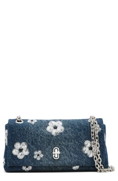 MARC JACOBS MARC JACOBS THE DUAL CHAIN SEQUIN DAISY DENIM WALLET ON A CHAIN