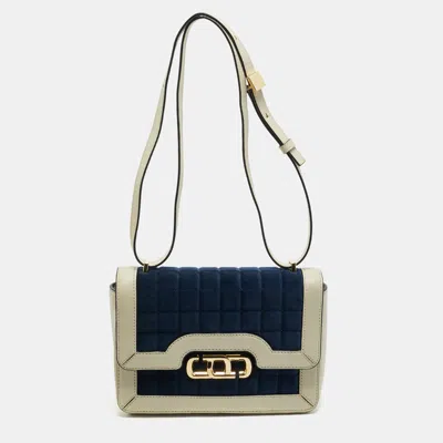 Pre-owned Marc Jacobs The J Link Blue/off White Leather And Stripe Velvet Shoulder Bag