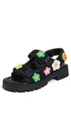 Marc Jacobs The J Marc Strap Embroidered Daisy Sport Sandals In Black