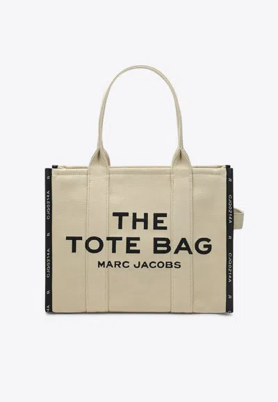 Marc Jacobs Beige Handbag With Jacquard Logo In Cotton Blend Canvas Woman In Neutrals