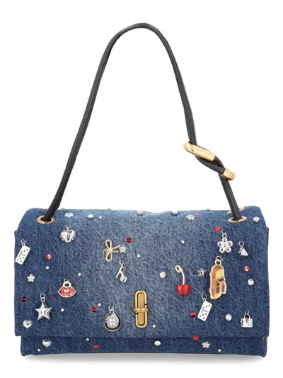MARC JACOBS MARC JACOBS THE LARGE DOUBLE BAG IN DENIM TRINKET CHARM