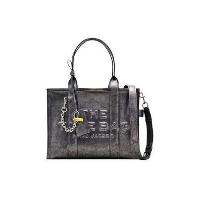 Pre-owned Marc Jacobs The Large Metallic Distressed Leather Tote Bag 'dark Grey' | Women's Size Onesize