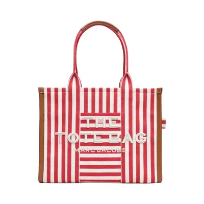 Pre-owned Marc Jacobs The Large Stripe Canvas Tote Bag 'true Red' | Women's Size Onesize