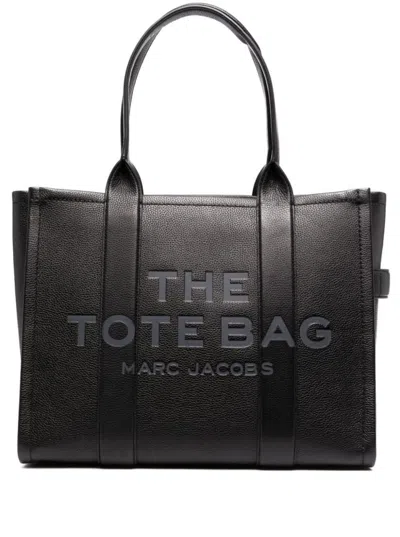 Marc Jacobs The Large Tote Bag Black Shoulder Bag With Logo Lettering In Leather Woman