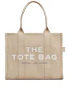 Marc Jacobs The Large Tote Beige Shoulder Bag With Contrasting Logo Print In Cotton Black Woman In Neutral