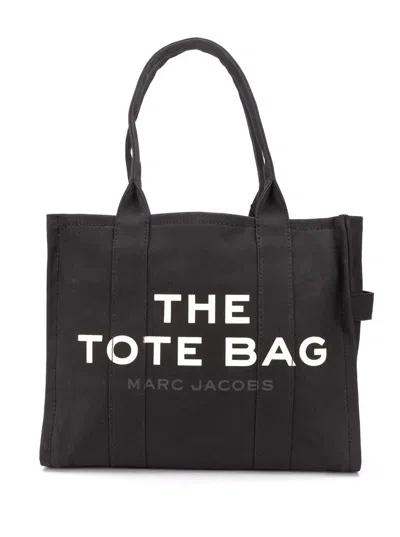 Marc Jacobs The Large Tote Black Tote Bag With Contrasting Logo Print In Cotton Black Woman