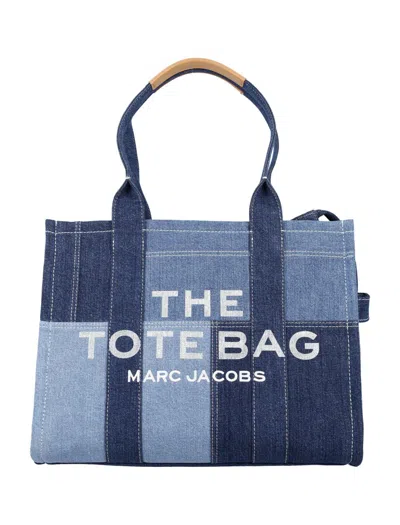Marc Jacobs The Large Tote Denim Patchwork In Blue Denim