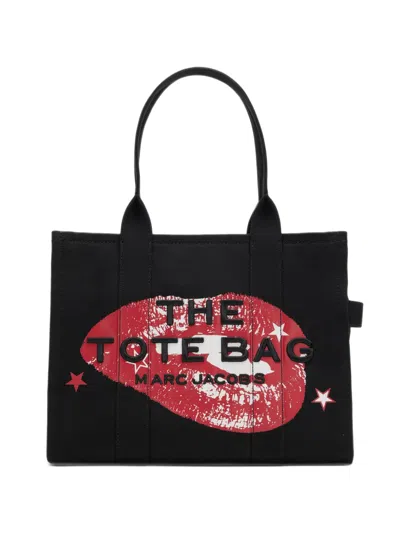 Marc Jacobs The Large Tote Lips-print Tote Bag In Black