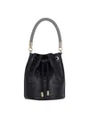 Marc Jacobs The Leather Bucket Black Handbag With Drawstring And Front Logo In Hammered Leather In Black  