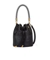 Marc Jacobs The Leather Bucket Black Handbag With Drawstring And Front Logo In Hammered Leather In Black