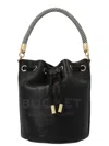 Marc Jacobs The Leather Bucket Black Handbag With Drawstring And Front Logo In Hammered Leather
