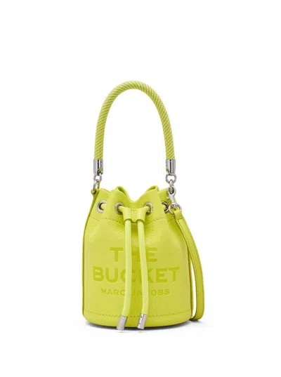 Marc Jacobs 'the Leather Bucket' Mini Yellow Handbag With Drawstring And Front Logo In Hammered Leather Woman