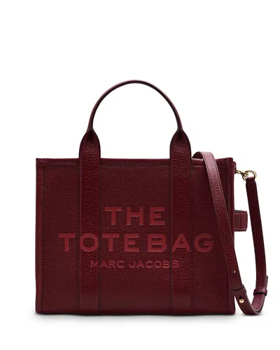 Marc Jacobs The Leather Medium Tote Bag In Cherry/gold