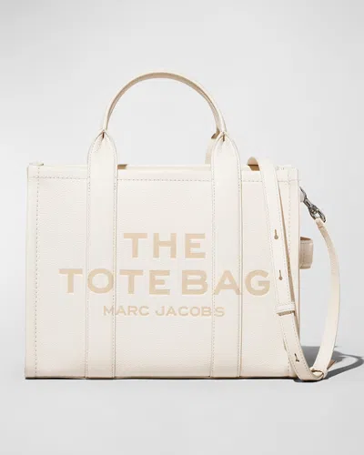 Marc Jacobs The Leather Medium Tote Bag In Silver