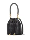 Marc Jacobs The Leather Bucket Black Handbag With Drawstring And Front Logo In Hammered Leather In 001