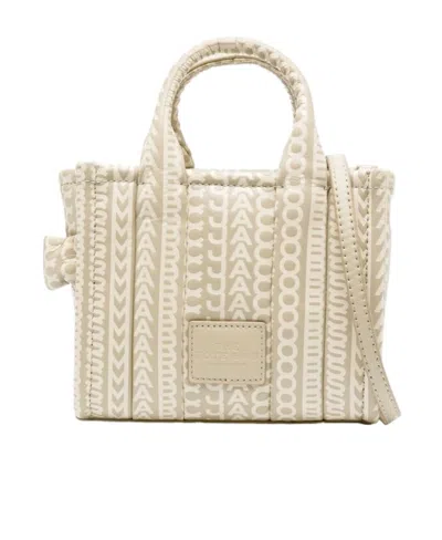 Marc Jacobs The Leather Monogram Micro Tote In Nude