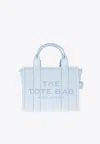 Marc Jacobs The Medium Tote Bag Light Blue Handbag With Logo On The Frontin Hammered Leather Woman In Blue