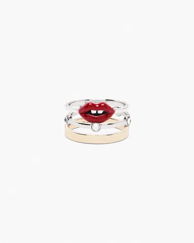 Marc Jacobs The Lips Rings, Set Of 3 In Silver