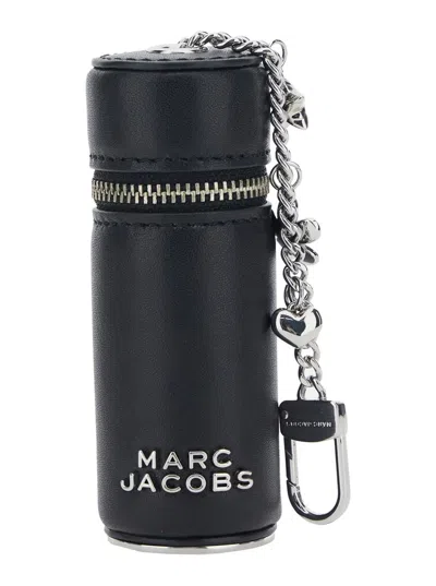MARC JACOBS 'THE LIPSTICK CASE CHARM' BLACK KEYCHAIN WITH PENDANTS AND LOGOED LIPSTICK HOLDER IN LEATHER AND BRA