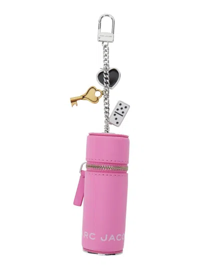 Marc Jacobs 'the Lipstick Case Charm' Pink Keychain With Pendants And Logoed Lipstick Holder