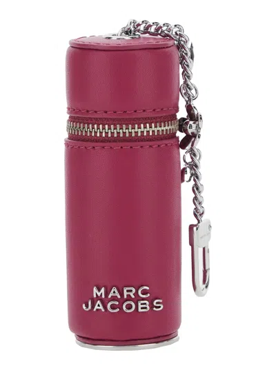Marc Jacobs The Lipstick Case Charm Pink Keychain With Pendants And Logoed Lipstick Holder In Leather And Brass  In Purple