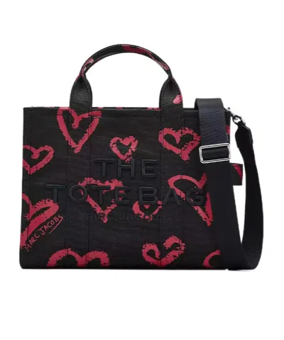 Marc Jacobs The Lipstick Heart Canvas Medium Tote Bag In Black