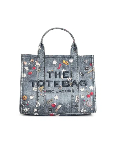 Marc Jacobs (the) Marc Jacobs () ' Medium Tote L'oeil Trinket Canvas' Blue Denim Bag In Gray