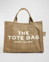 Marc Jacobs Structured Cotton Tote Bag With Bold Lettering In Slate Green