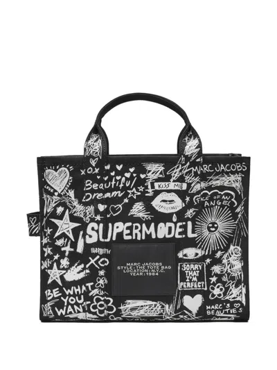 Marc Jacobs The Medium Punk Scribble Canvas Tote Bag In Black