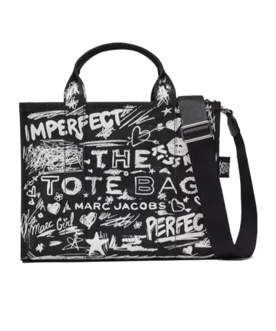 Marc Jacobs The Medium Punk Scribble Canvas Tote Bag In Black