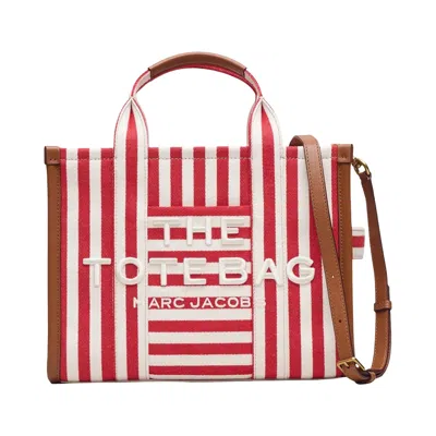 Pre-owned Marc Jacobs The Medium Stripe Canvas Tote Bag 'true Red' | Women's Size Onesize