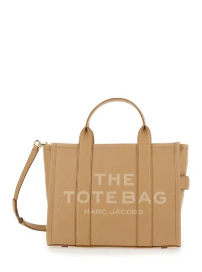 Marc Jacobs The Medium Tote Bag' Beige Shoulder Bag With Logo In Grainy Leather In Brown