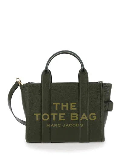 Marc Jacobs 'the Medium Tote Bag' Green Shoulder Bag With Logo In Grainy Leather Woman