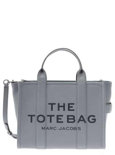 MARC JACOBS 'THE MEDIUM TOTE BAG' GREY SHOULDER BAG WITH LOGO IN GRAINY LEATHER WOMAN