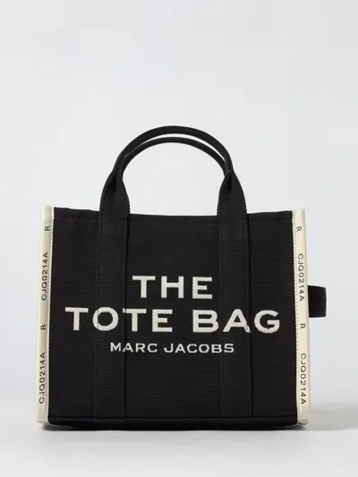 Marc Jacobs The Medium Tote Bag In Canvas With Contrasting Logo Print In Black