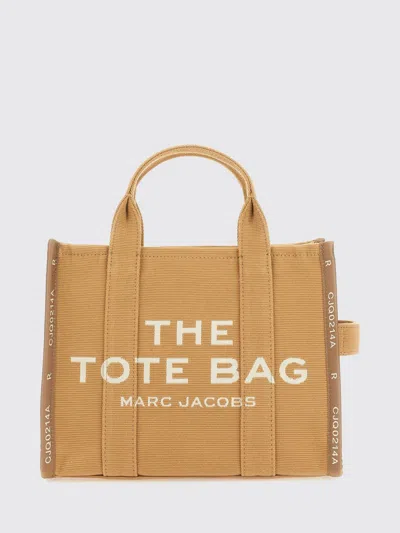 Marc Jacobs The Medium Tote Bag In Canvas With Contrasting Logo Print In Camel
