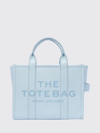 Marc Jacobs The Medium Tote Bag In Grained Leather With Printed Logo In Blue