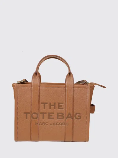 Marc Jacobs The Medium Tote Bag In Grained Leather With Printed Logo In Brown