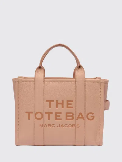 Marc Jacobs The Medium Tote Bag In Grained Leather With Printed Logo In Pink